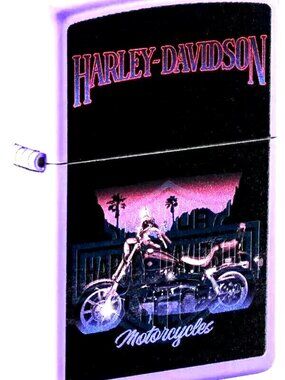 Harley Davidson Motorcycles Black Light Design Purple Matte Zippo Lighter